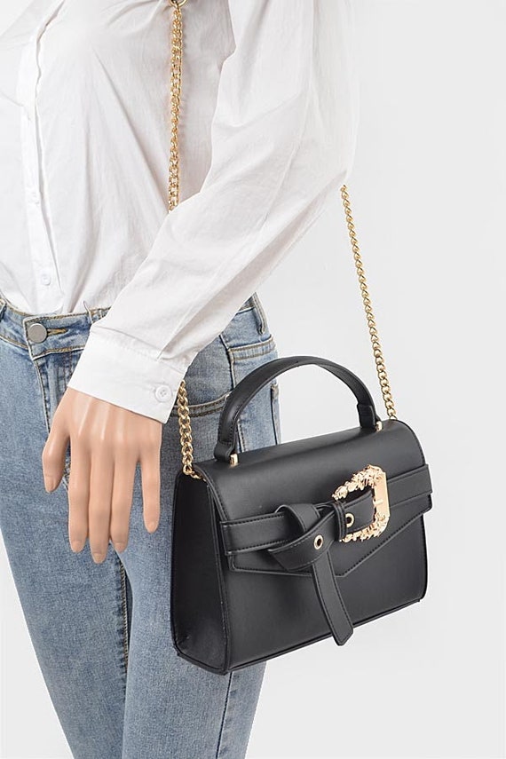Vegan Top Handle Bag W/Buckle gold and silver WITH crossbody straps