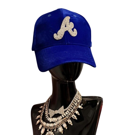 Bright solid velvet  blue bling ATL  cap