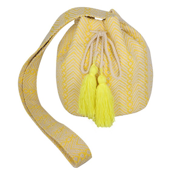 BOHO BUCKET BAG yellow and beige