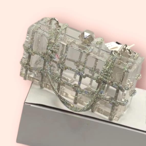 silver rhinestone rope CLEAR EVENING BAG