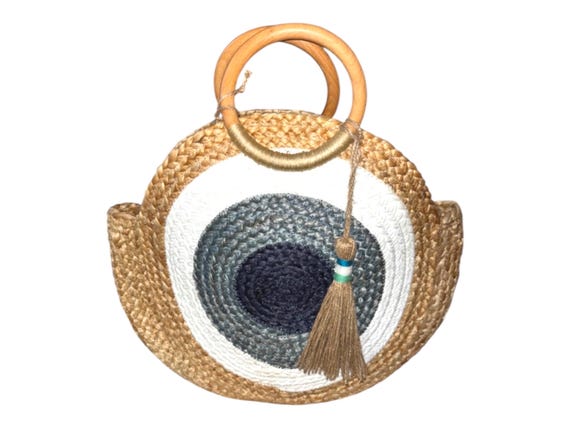 Evil eye DESIGN vacation BEACH bag with decorative  tassel