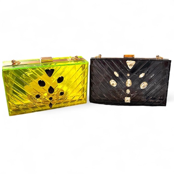 Clear  colored  acrylic  CLUTCH BAG with rhinestones