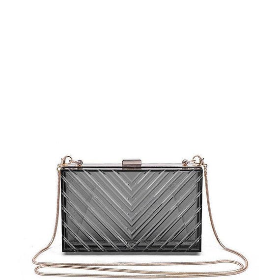 black stylish clear colored  acrylic  CLUTCH BAG with gold clasp
