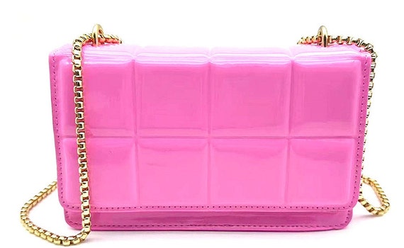 QUILTED SQUARE print CROSSBODY bag neon bright pink