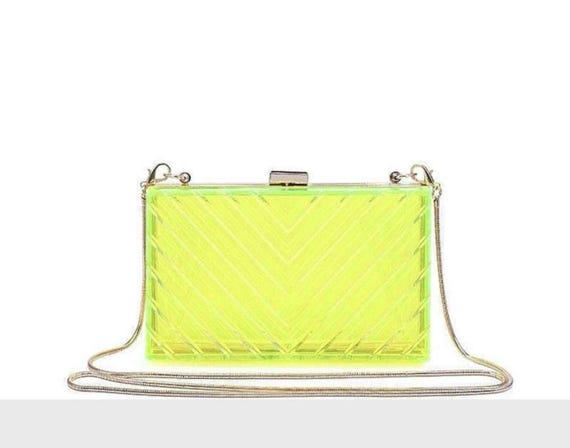 yellow stylish clear colored  acrylic  CLUTCH BAG with gold clasp