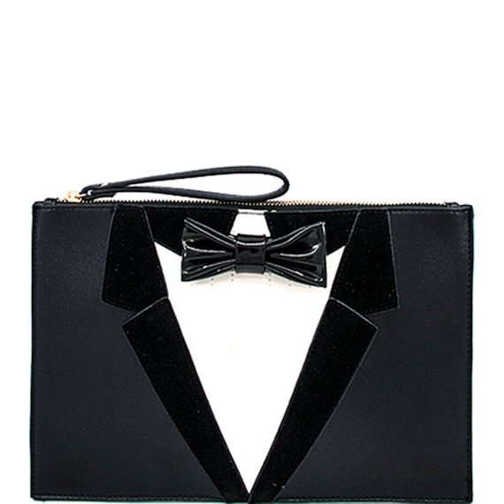 TUXEDO and bow tie   print CLUTCH BAG