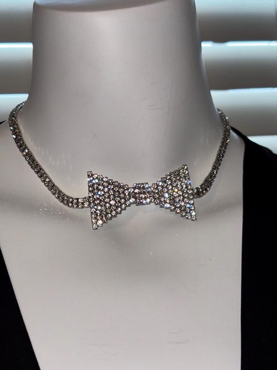 Thin  BOW TIE  necklace rhinestone choker