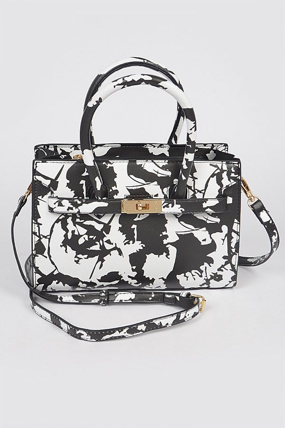 MEDIUM HANDBAG  black and white paint splatter style with straps