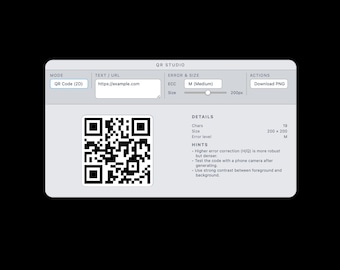 QR + barcodegenerator desktop-webapp (HTML/CSS) | Aanpasbaar | Digitale download