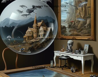 Surrealistisk konst, digital konst, digital nedladdning, tapet, utskrivbar, heminredning