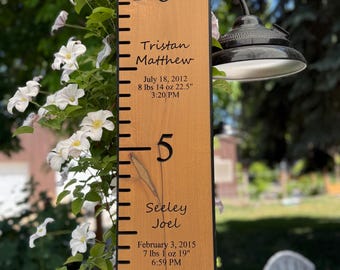 Family Growth Chart Hardwood Growth Chart Personalized Engraved Birth Stat Keepsake New Parents Nursery Baby Shower Gift House Warming