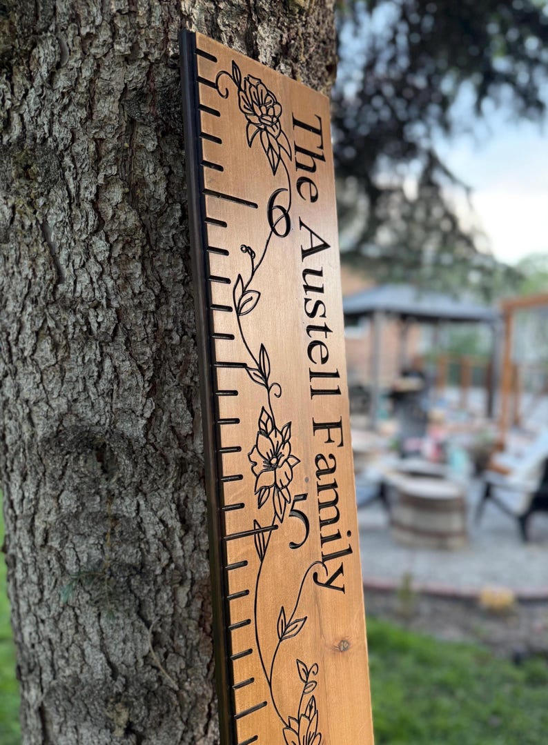 Engraved Growth Chart Family Ruler Hardwood Height Chart, Growth Ruler Wall Decor, Family Ruler Height Tracker, Custom Height Ruler afbeelding 4