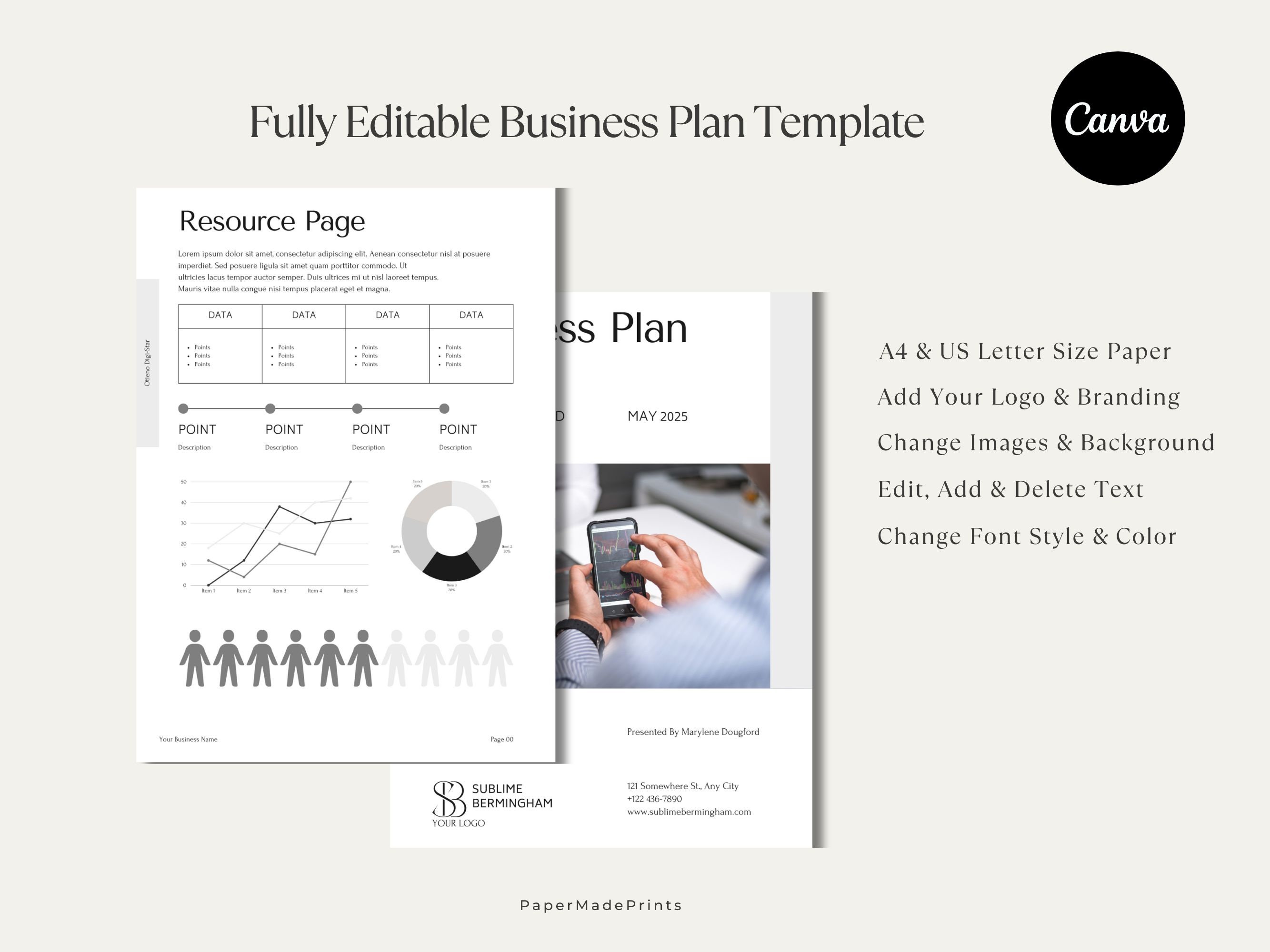 Modern Business Plan Template Printable Fully Editable Minimalist