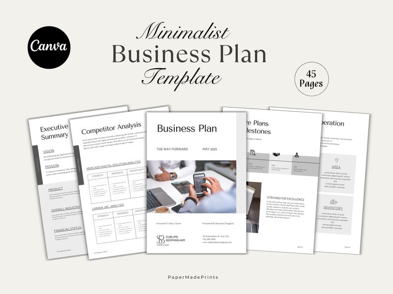 Modern Business Plan Template Printable Fully Editable Minimalist