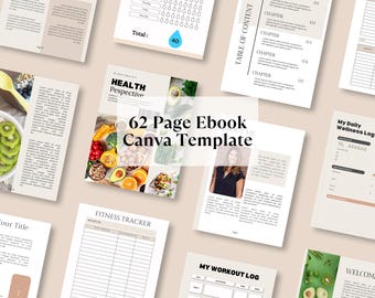 Modèle de livre électronique pour coach santé et bien-être, humeur modifiable Canva, suivi des objectifs de fitness, sommeil, journal alimentaire, liste de contrôle pour les soins personnels, e-book de créateur de cours