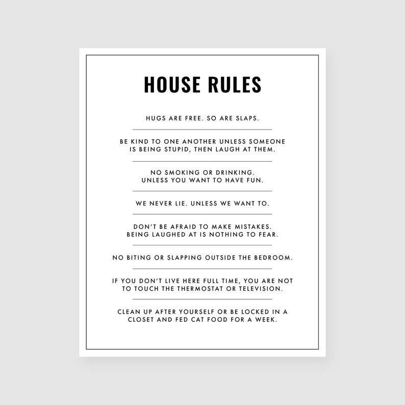 Funny House Rules Printable. Home Decor Snarky Sarcastic Etsy