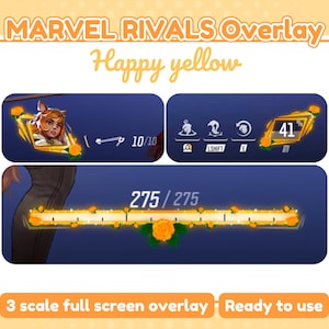 Happy yellow Mavel rivals overlay HUD | 3 scale widgets size for stream | OBS twitch | yellow streaming overlay