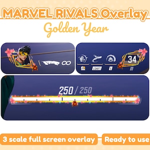 Golden year Mavel rivals overlay HUD | 3 scale widgets size for stream | OBS twitch | Yellow stream overlay