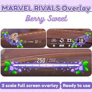 Berry Sweet Mavel rivals overlay HUD | 3 scale widgets size for stream | OBS twitch | purple streaming overlay