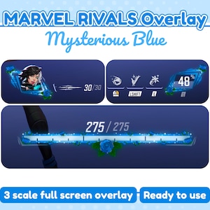 Mysterious blue Mavel rivals overlay HUD | 3 scale widgets size for stream | OBS twitch | blue streaming overlay