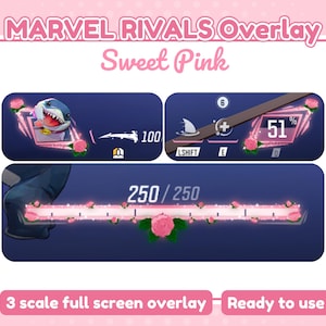 Sweet pink Mavel rivals overlay HUD | 3 scale widgets size for stream | OBS twitch | pink streaming overlay