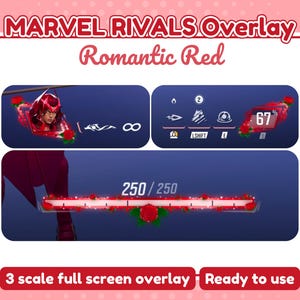 Romantic red Mavel rivals overlay HUD | 3 scale widgets size for stream | OBS twitch | red streaming overlay