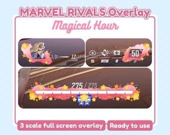 Magical Hour Mavel rivals overlay HUD | 3 scale widgets size for stream | OBS twitch | pink & Blue streaming overlay