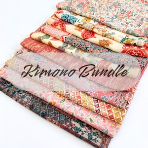 10 pieces (12inch X 20inch) of Japanese Silk Kimono Fabrics Bundle/Patchwork, cartonage, quilting, stitching, western sewing