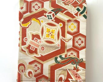 japanese vintage kimono silk obi, table runner,handmade material, 372cm