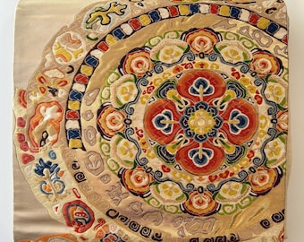 japanese vintage kimono silk  fukuro obi, table runner,handmade material, 420cm/Picture Plates and Flowers