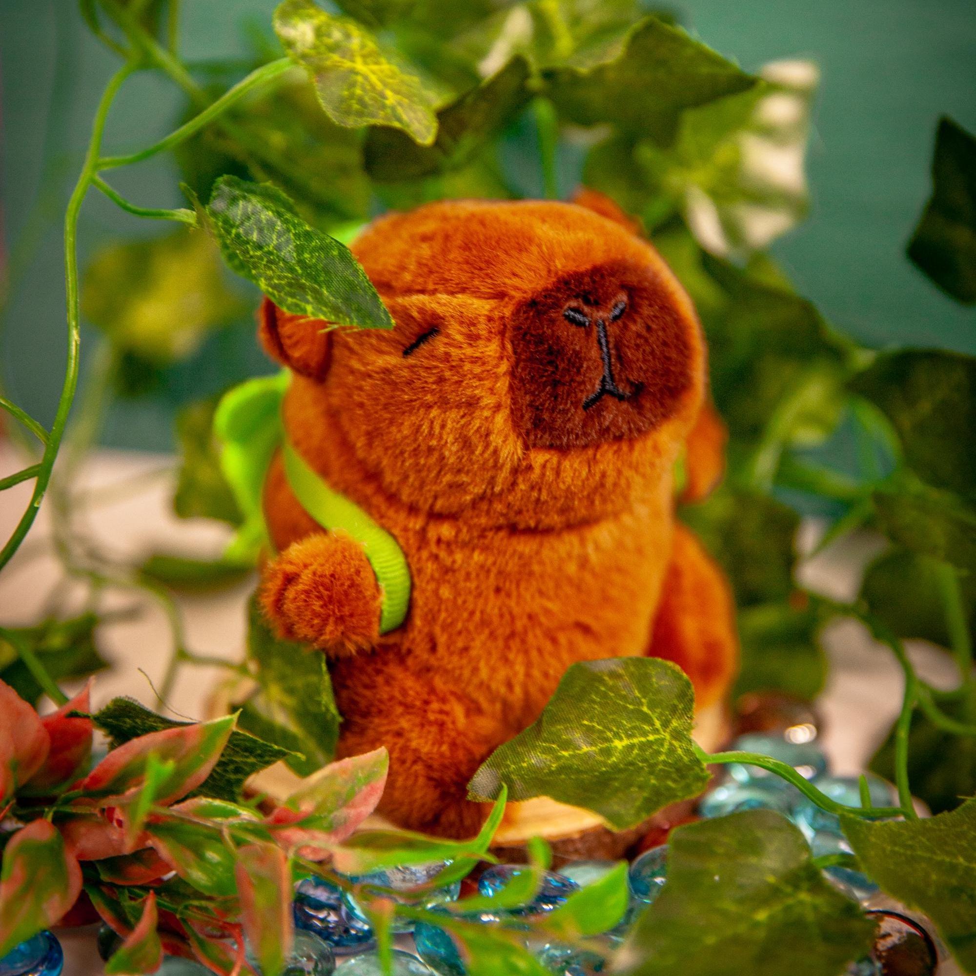 Mini Plush Capybara Keychain Dark Brown Variant (plain, Strawberry