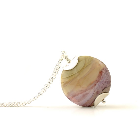 Lampwork Glass Necklace | Heather and Taupe Landscape Pendant on Sterling Silver Chain | OOAK Artisan Flameworked Jewellery Handmade in UK
