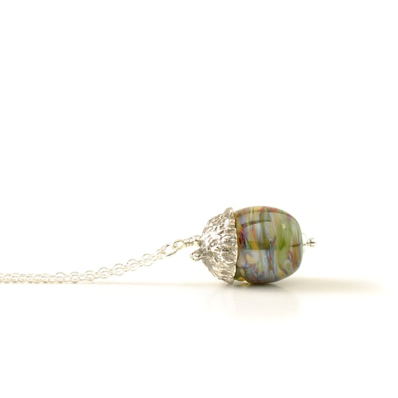 Handmade Glass and Silver Acorn Necklace