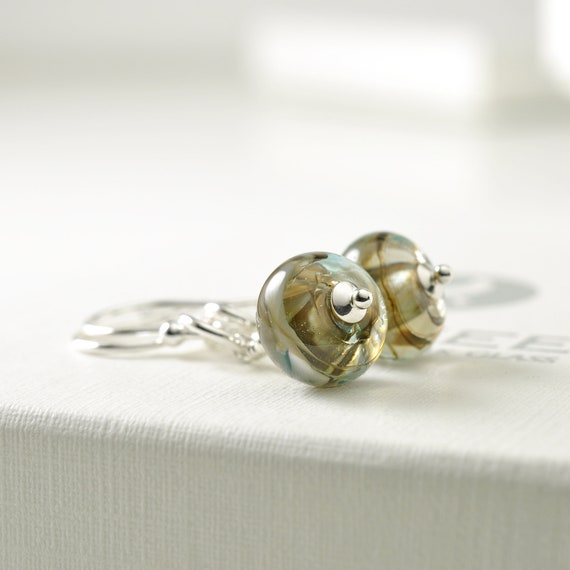 Stormy Grey Lampwork Earrings | Sterling Silver and Handmade Glass Drops | Artisan Bead Jewellery UK