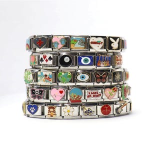 Skull & Crossbones Red Gem Italian Charm Connector Link For 9mm Bracelets - Stainless Steel