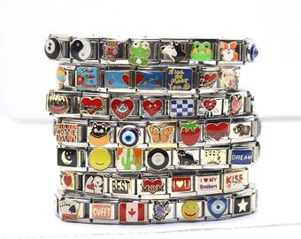 Zilveren Italiaanse bedelarmband, 0,35 inch zilveren Italiaanse bedels, kies Italiaanse bedels armband, 12 themabedels cadeau voor moeder vader aandenken