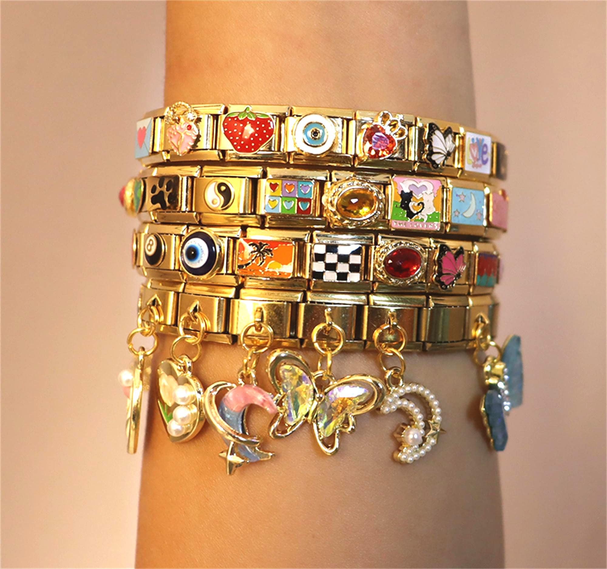 カスタムゴールドイタリアンチャームブレスレット、Y2K ジュエリー