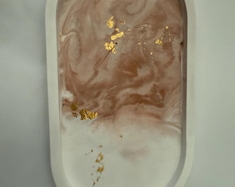 Oval Resincrete Trinket Tray: Gold/Silver Foil Marble Effect