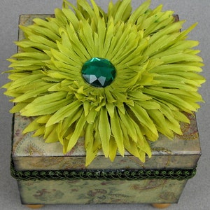 Green Paisley Decoupaged Flower Decorative Small Box Jewelry Keepsake Trinket image 1