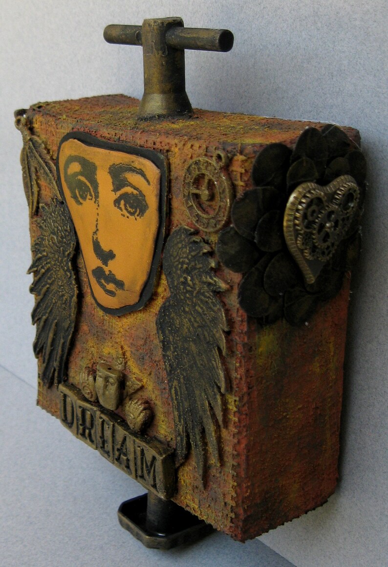 Face Dream Steampunk Mixed Media Altered Art Decorative Dimensional Small Canvas Hanging Keepsake image 7