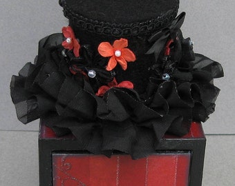 Red Gothic Decorative Trinket Keepsake Hat Drawer Box Mixed Media Flowers