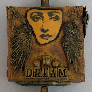 Face Dream Steampunk Mixed Media Altered Art Decorative Dimensional Small Canvas Hanging Keepsake image 1