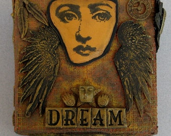 Face Dream Steampunk Mixed Media Altered Art Decorative Dimensional Small Canvas Hanging Keepsake