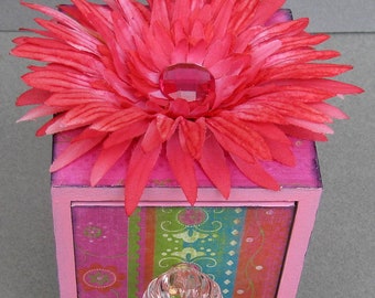 Pink Fiesta Decoupaged Keepsake Trinket Jewelry Box
