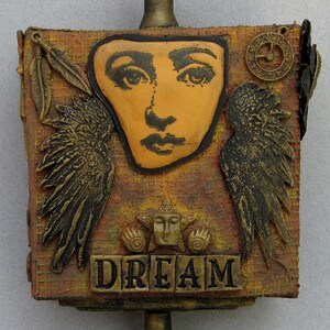 Face Dream Steampunk Mixed Media Altered Art Decorative Dimensional Small Canvas Hanging Keepsake image 9