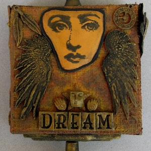 Face Dream Steampunk Mixed Media Altered Art Decorative Dimensional Small Canvas Hanging Keepsake image 3