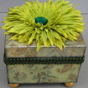 Green Paisley Decoupaged Flower Decorative Small Box Jewelry Keepsake Trinket image 4