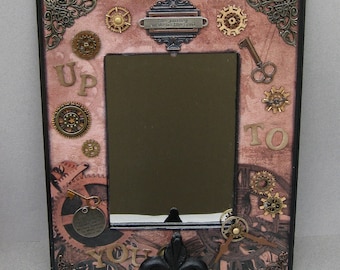 Journey Steampunk Mixed Media Mirror Frame Handcrafted