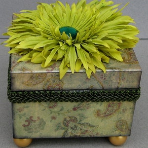 Green Paisley Decoupaged Flower Decorative Small Box Jewelry Keepsake Trinket image 8