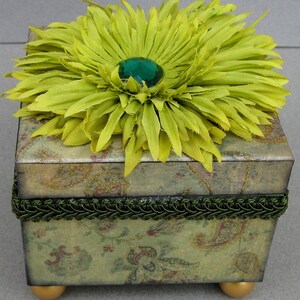 Green Paisley Decoupaged Flower Decorative Small Box Jewelry Keepsake Trinket image 5